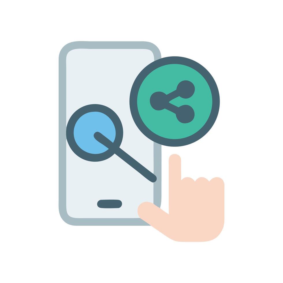Smartphone sharing icon with hand touching the button vector