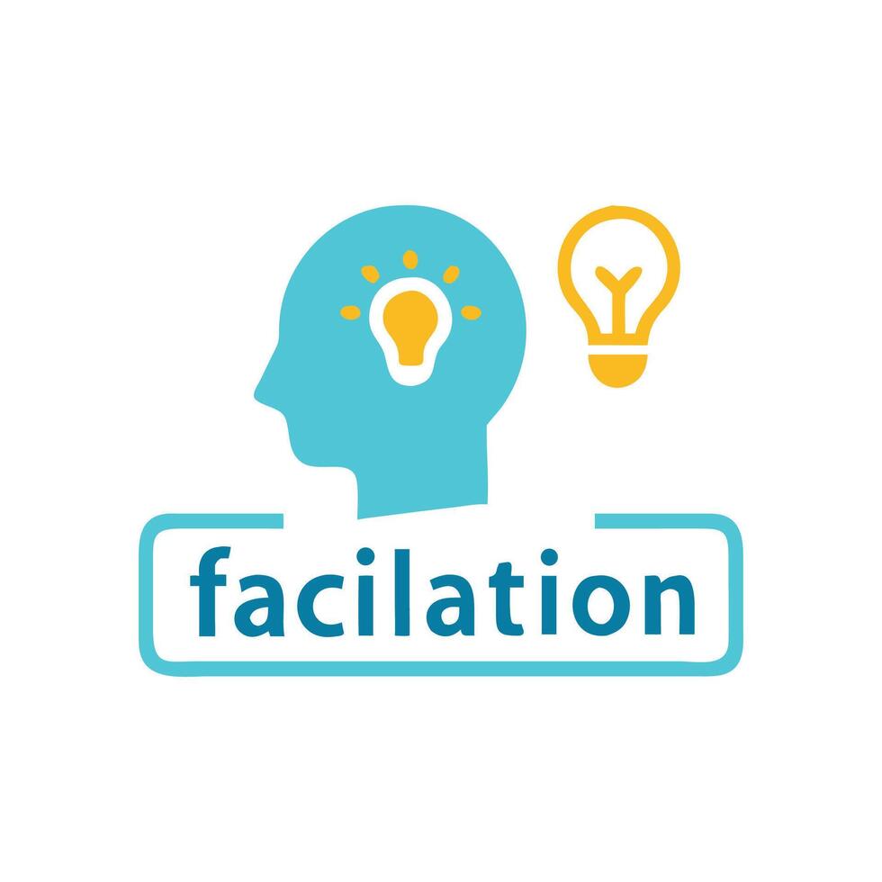 Facilitation concept with lightbulb and human head icon vector