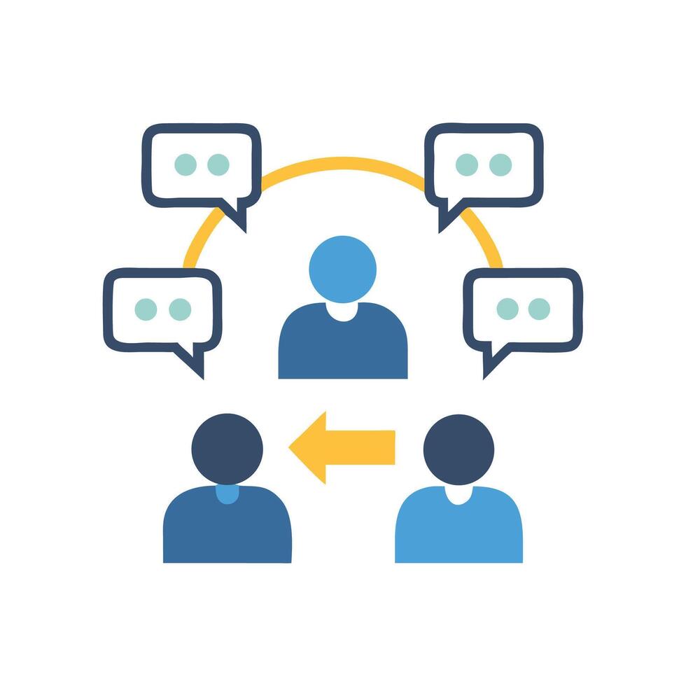Team communication, feedback, interaction, collaboration, social media, business concept vector