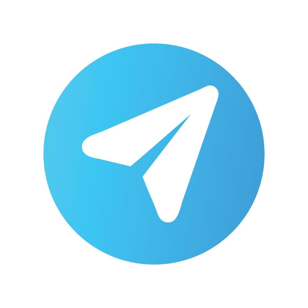 Telegram logo on a blue background, white paper airplane vector