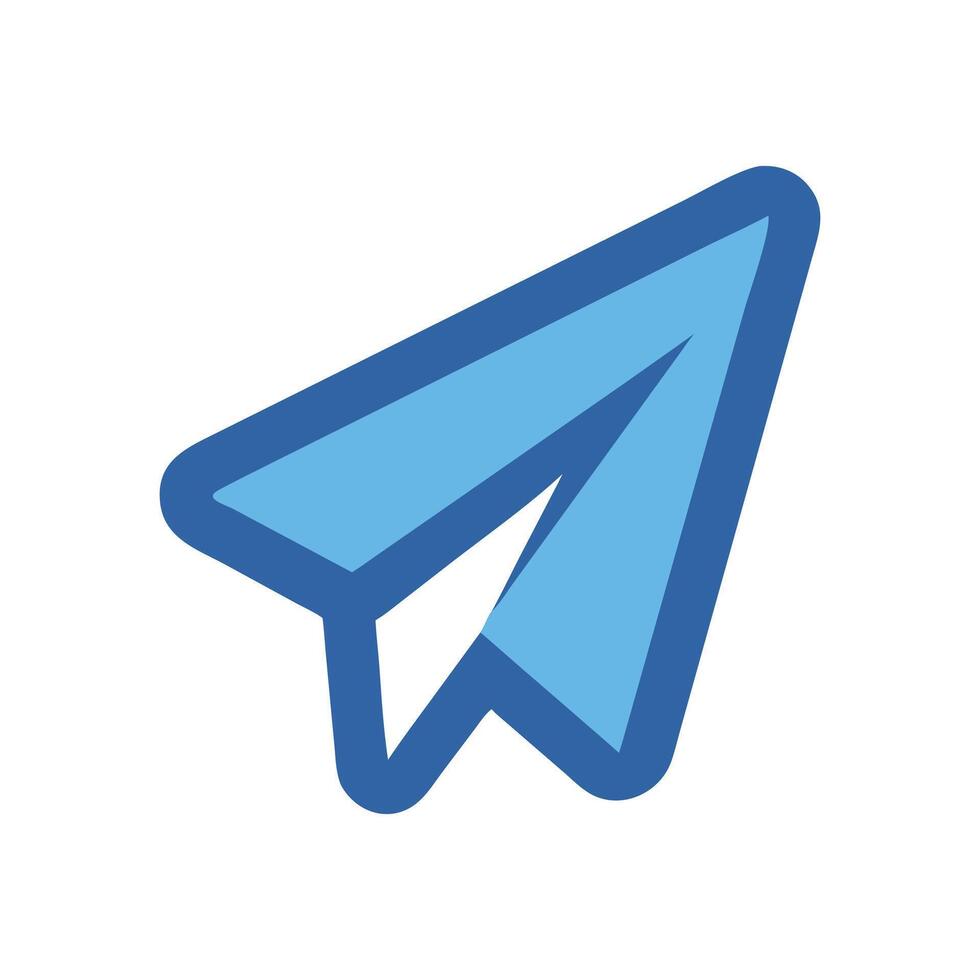 Blue paper airplane icon on black background, send message vector
