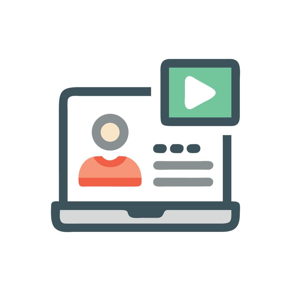 Online conference or webinar on a laptop vector