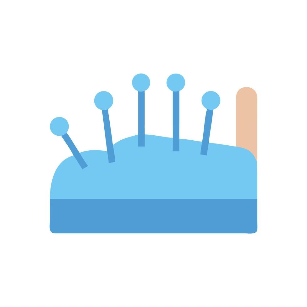 Blue pincushion holding several needles, sewing and crafting vector