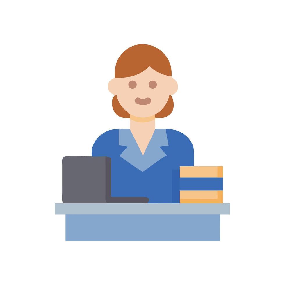 Office worker at desk with computer and books vector