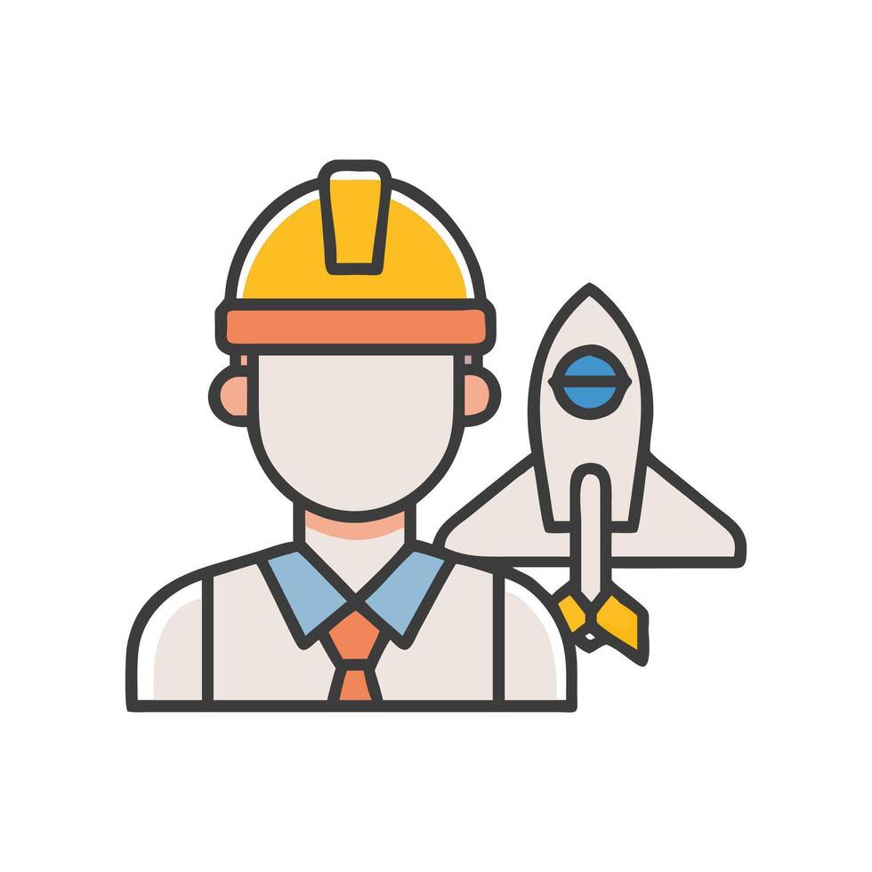 Engineer with Rocket, Technology and Construction concept icon vector