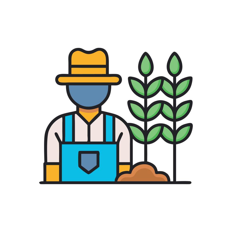 Cartoon farmer with wheat field in farming icon vector