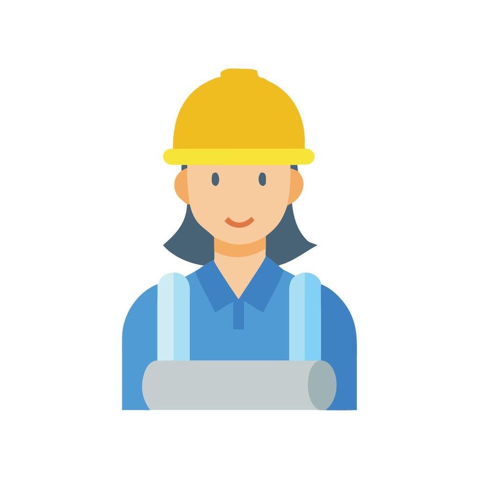 Construction worker woman holding blueprint with yellow helmet vector
