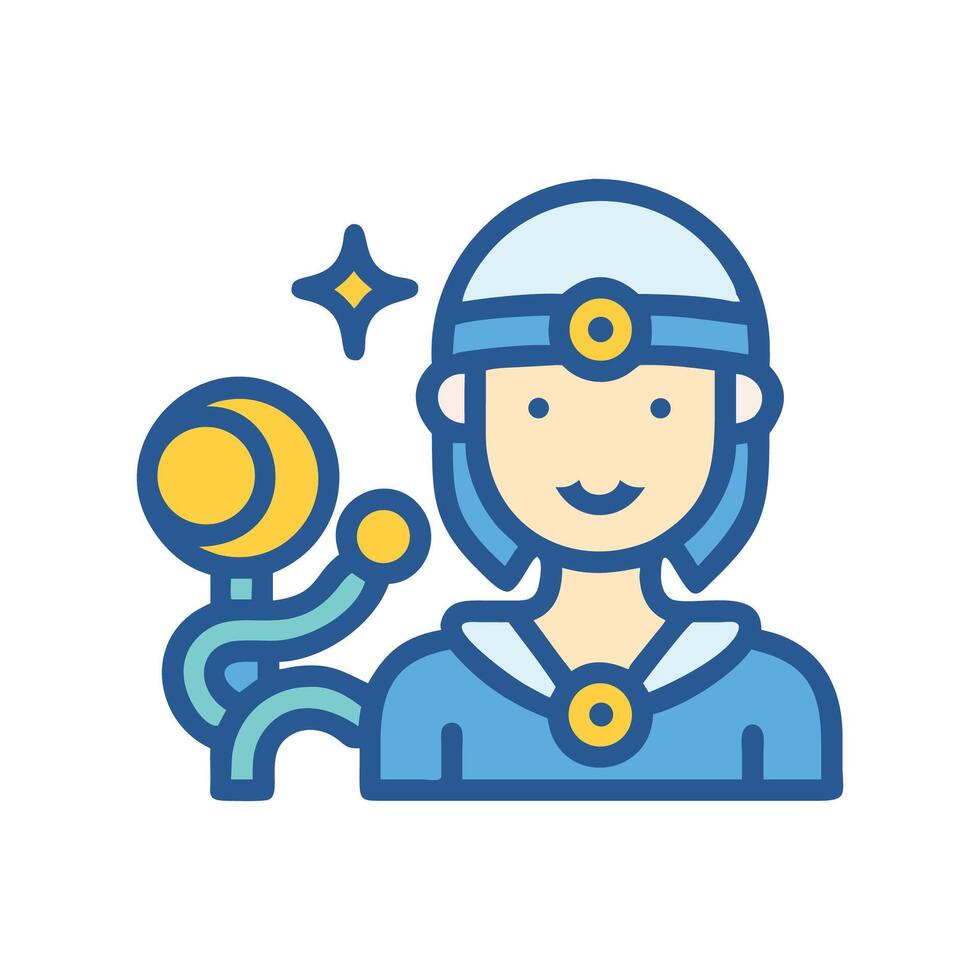 Cartoon Wizard Girl with Moon Staff and Star vector
