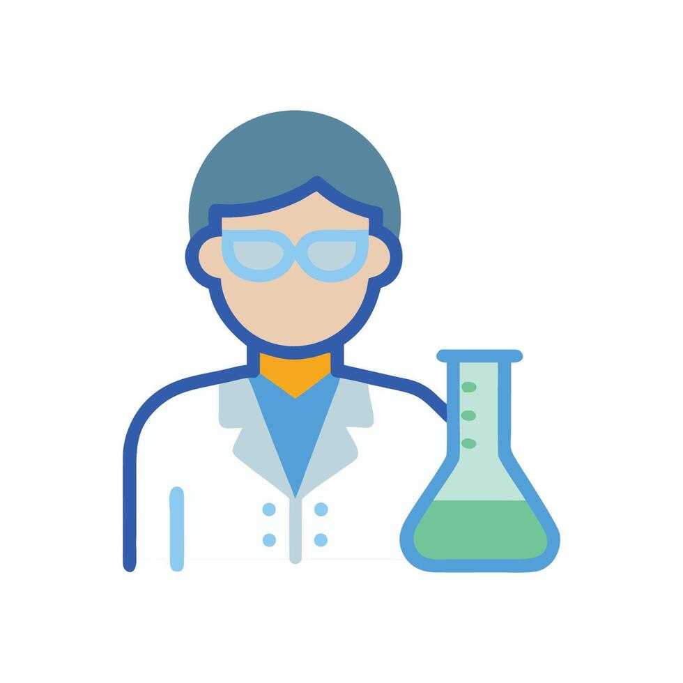 Cartoon Scientist with Erlenmeyer Flask Icon on Black vector