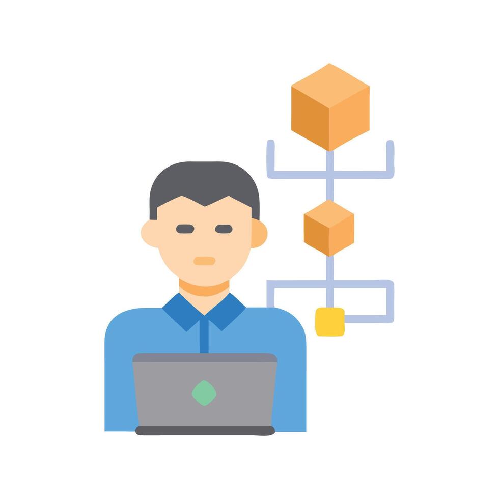 Data scientist connecting blocks with computer for analysis vector
