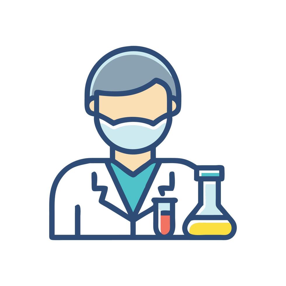 Icon of scientist with beakers and lab coat vector