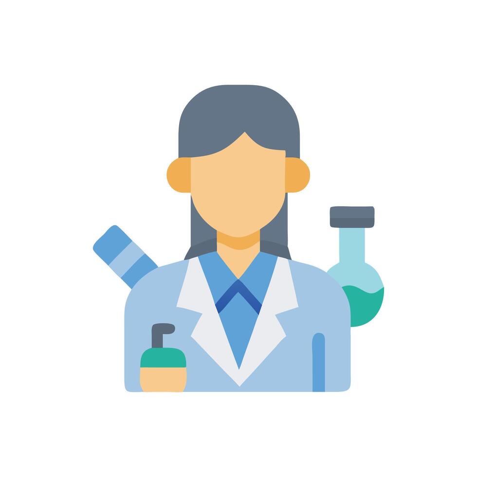 Female scientist flat icon with lab equipment vector