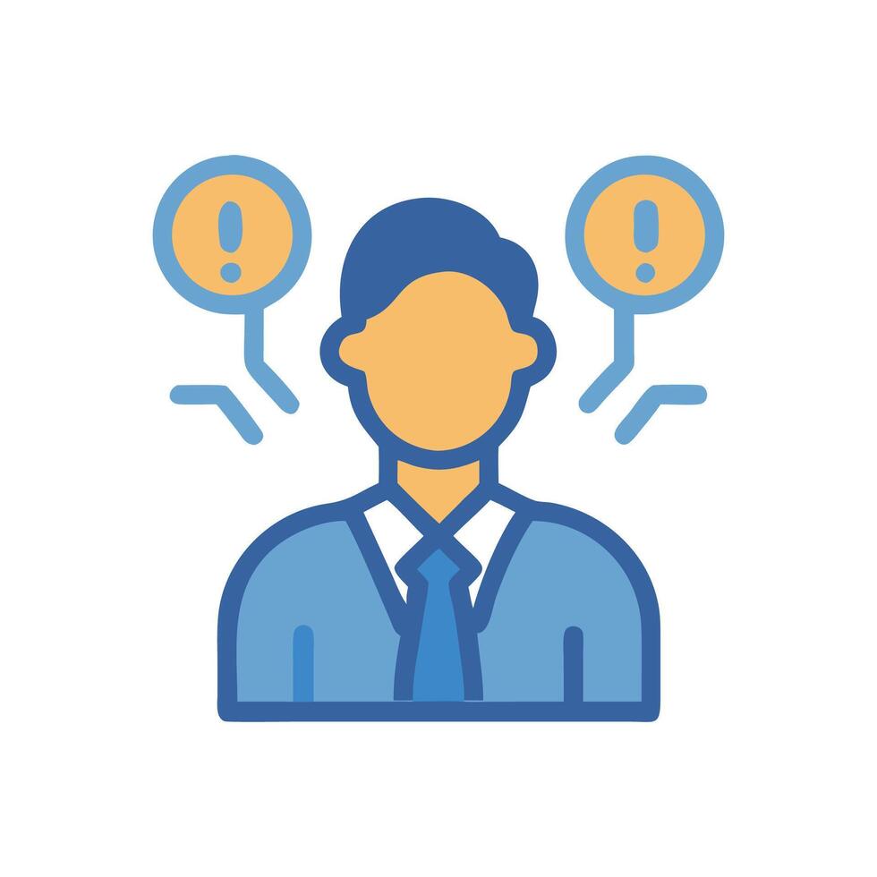 Employee with concerns, warning symbol communication on black background vector