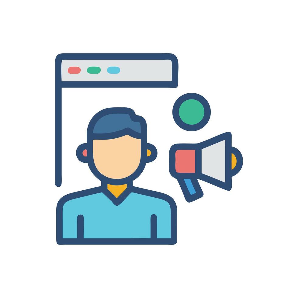 Online marketing strategy with loudspeaker illustration on website. vector
