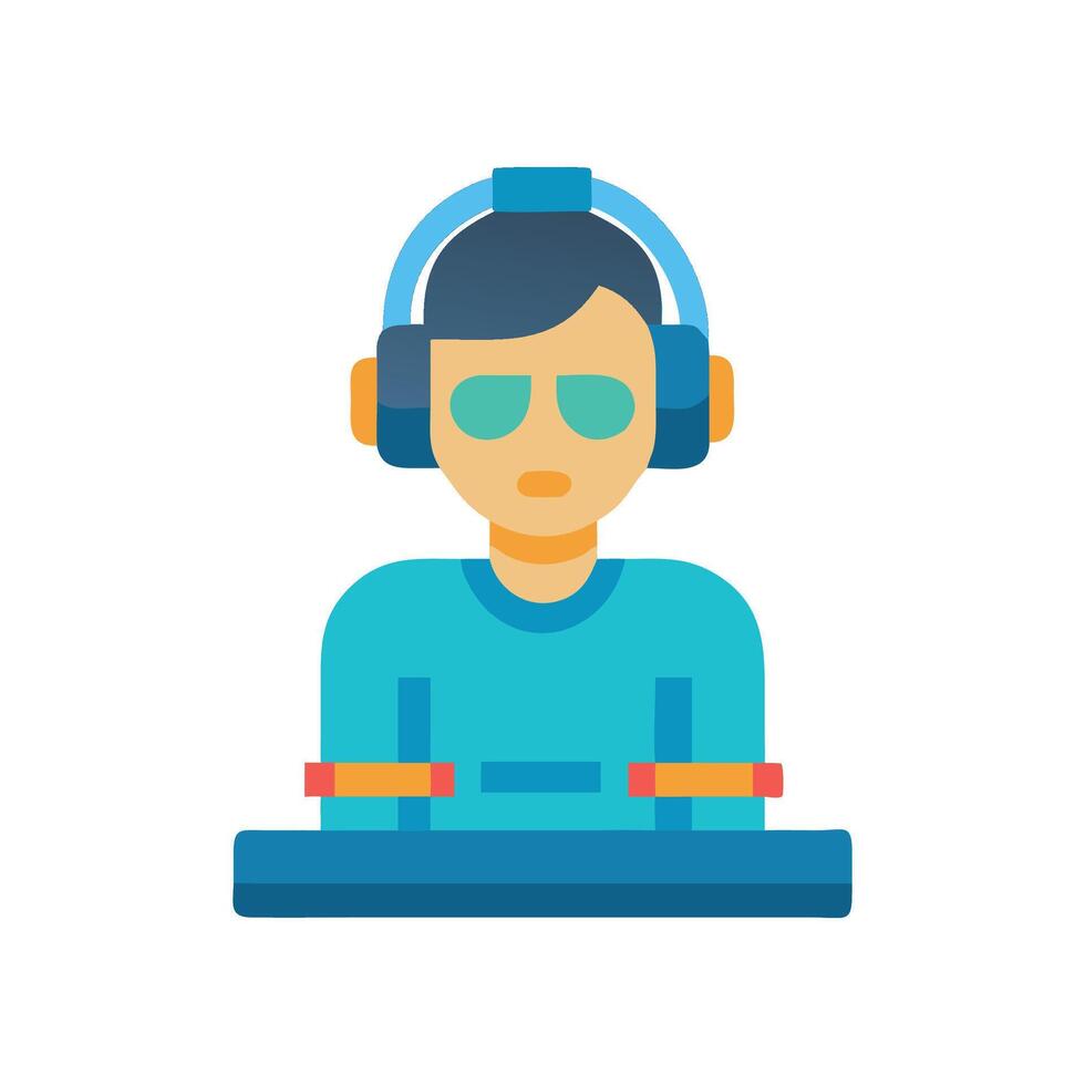 DJ icon with headphones playing music at console vector