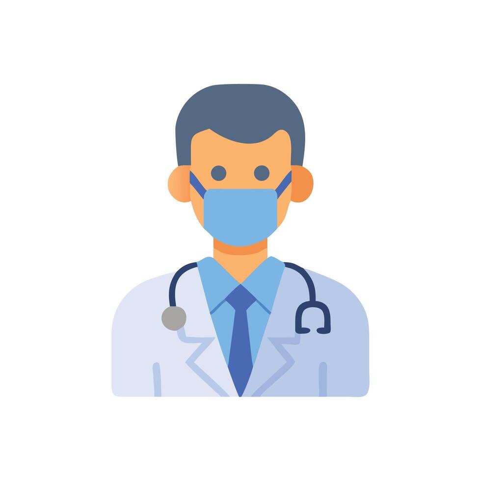Doctor with Mask Flat Icon During Covid Pandemic vector