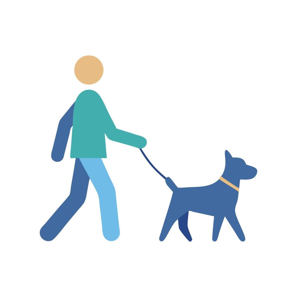 Minimalist Icon Person Walking Dog on Black Background vector