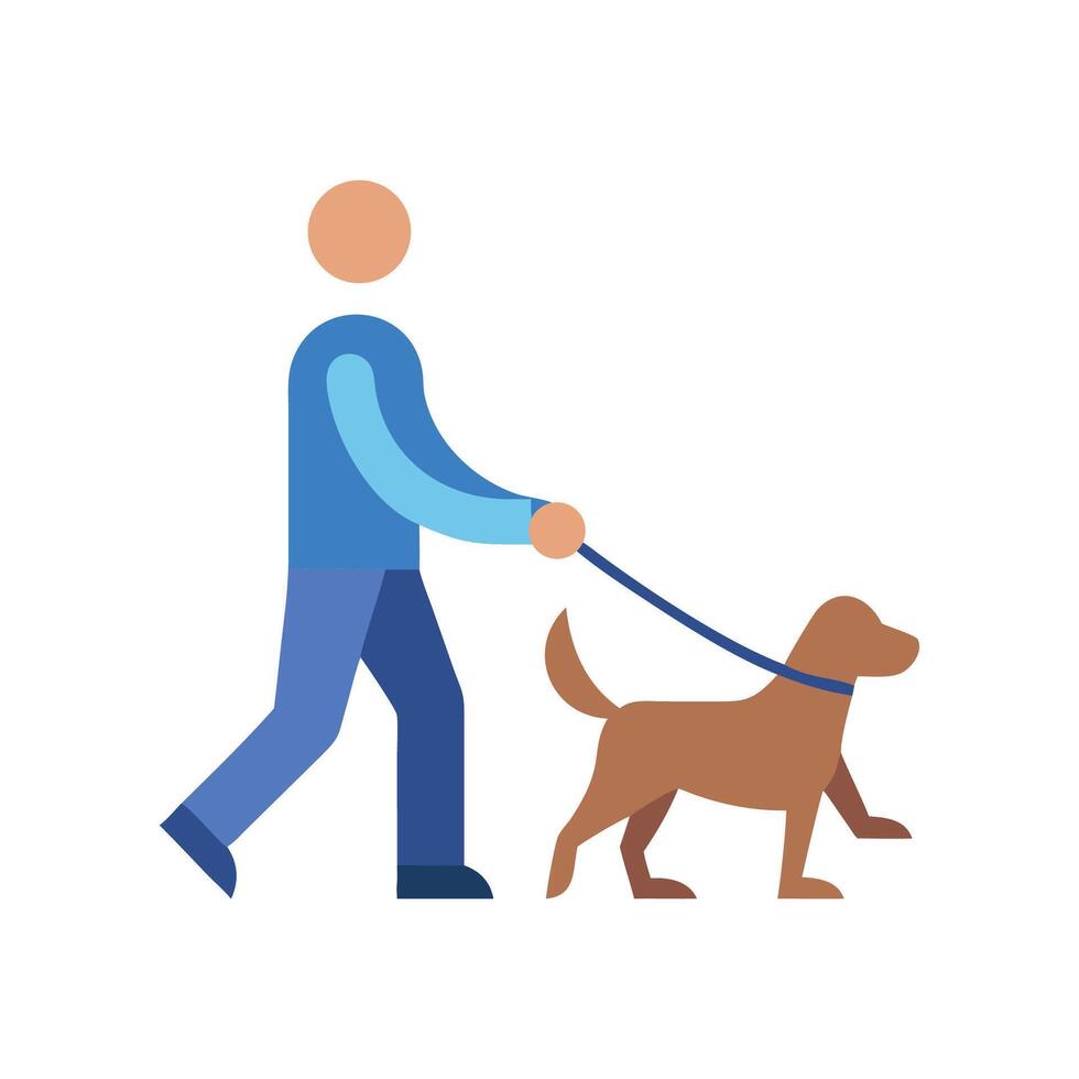 Minimalist illustration of person walking dog on leash vector