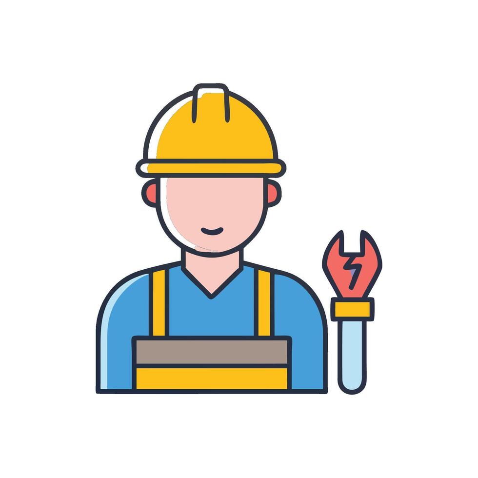 Cartoon worker with wrench and helmet on black background vector