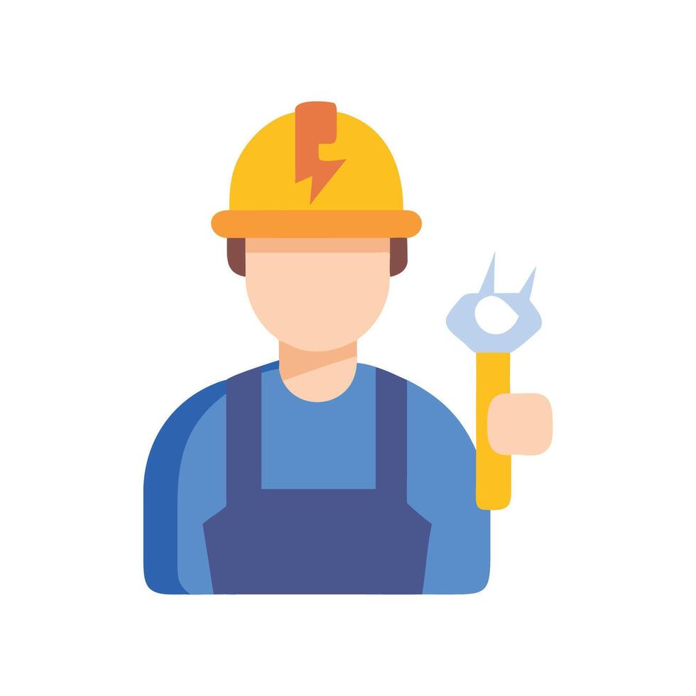 Cartoon Electrician Icon with Wrench on Black Background vector