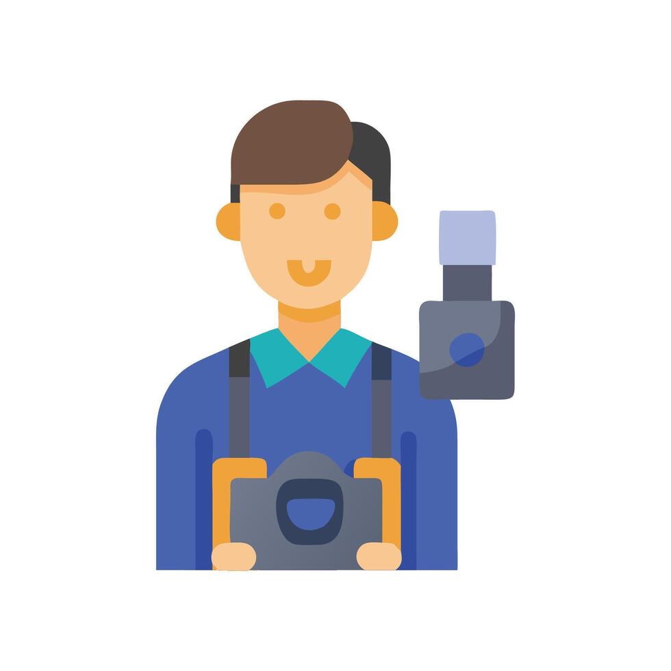 Flat illustration Professional photographer with camera and lens vector
