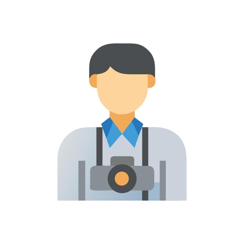 Flat Icon of a Photographer with Camera on Black vector