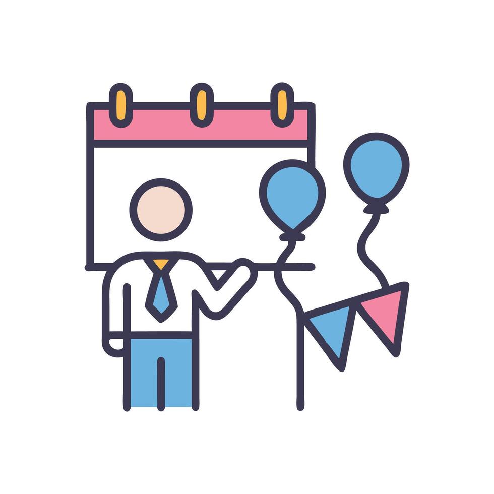 Celebration planning Man with calendar, balloons, and garland vector