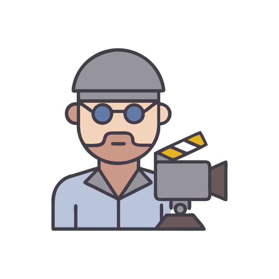 Cartoon Film Director With Clapper Board Film Camera vector