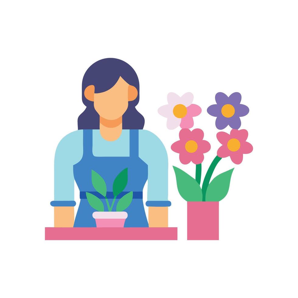 Flat Design Florist with Flowers and Green Plant vector