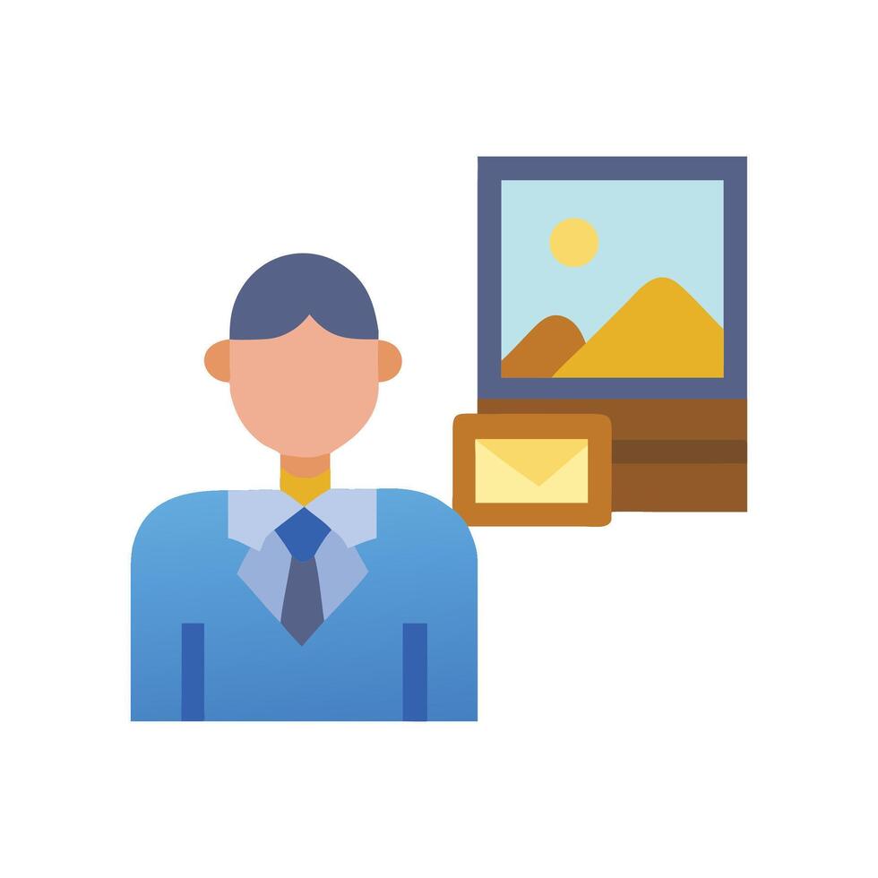 Faceless businessman with painting and mail, flat design. vector