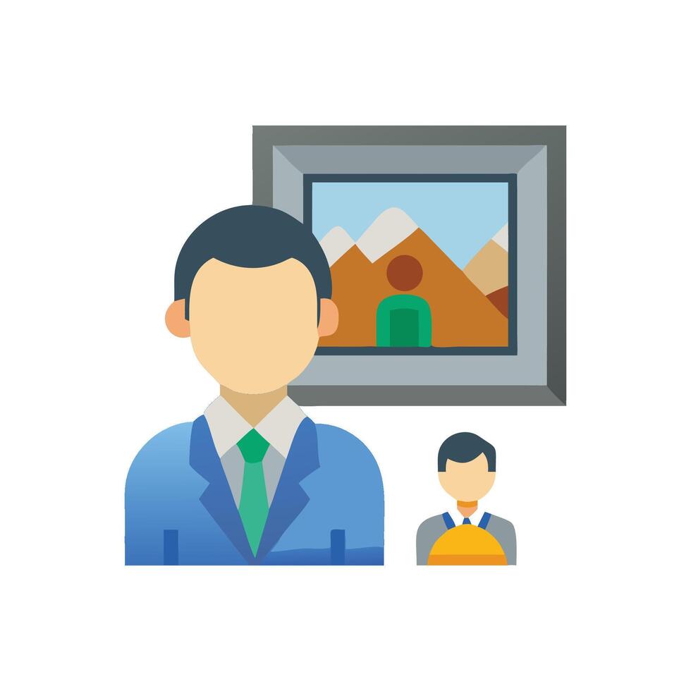 Art gallery curator flat illustration on black vector