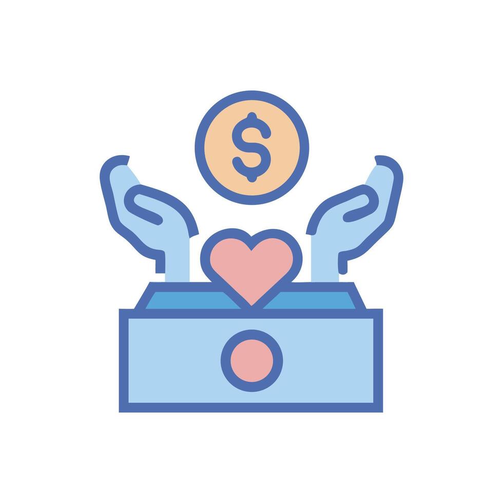 Hands offering donation with heart and coin symbol vector