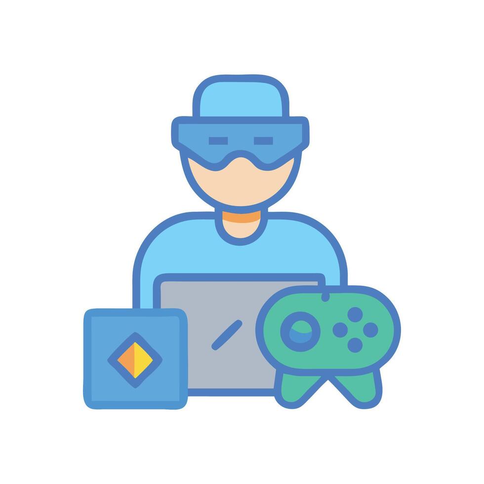 Virtual Reality Gaming Avatar with Controller and Screen vector