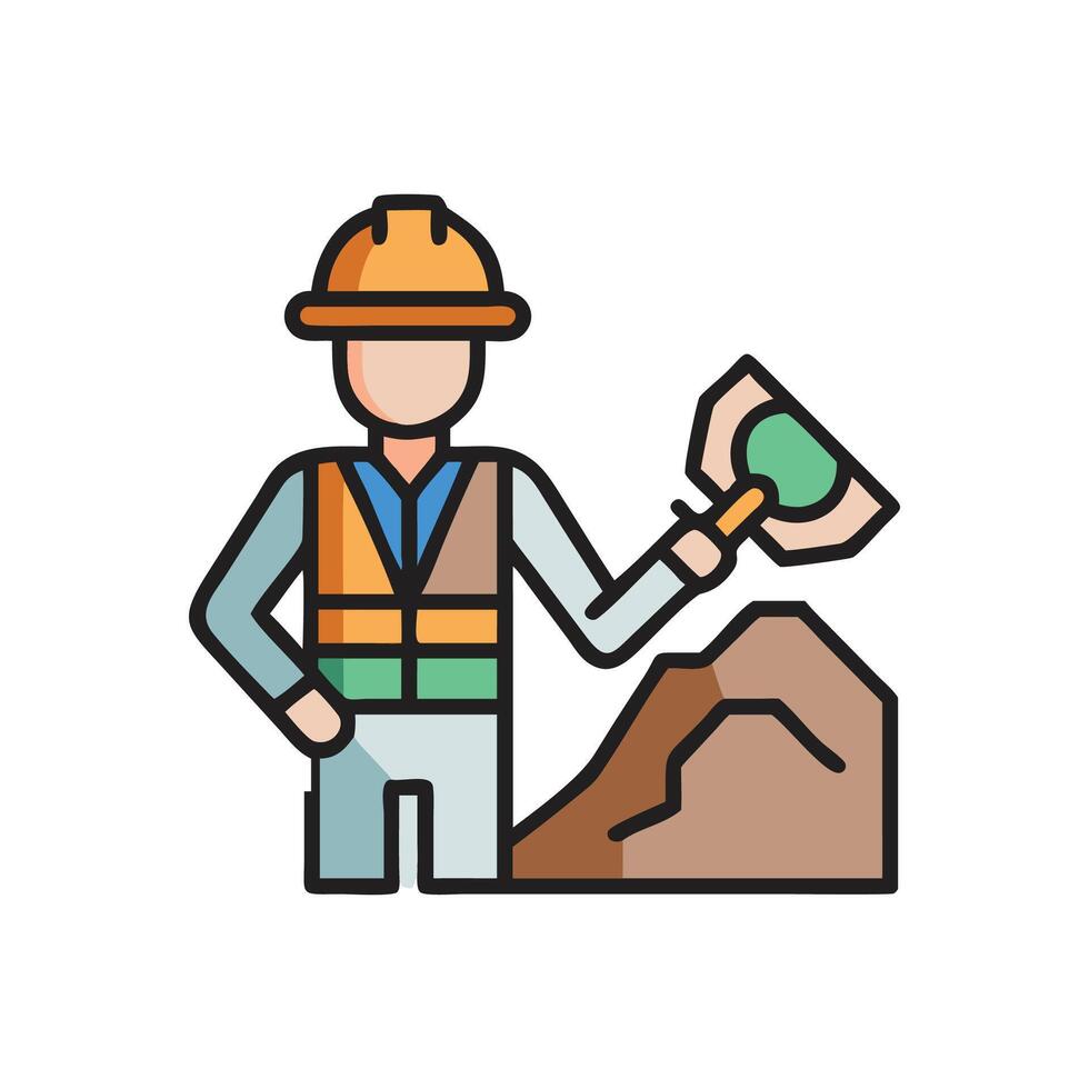 Construction worker with shovel, illustration in modern cartoon style vector
