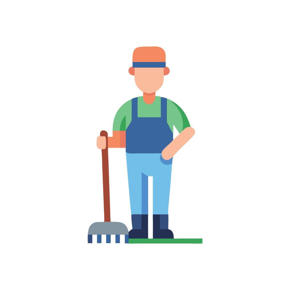 Minimalist gardener illustration with rake on black background vector
