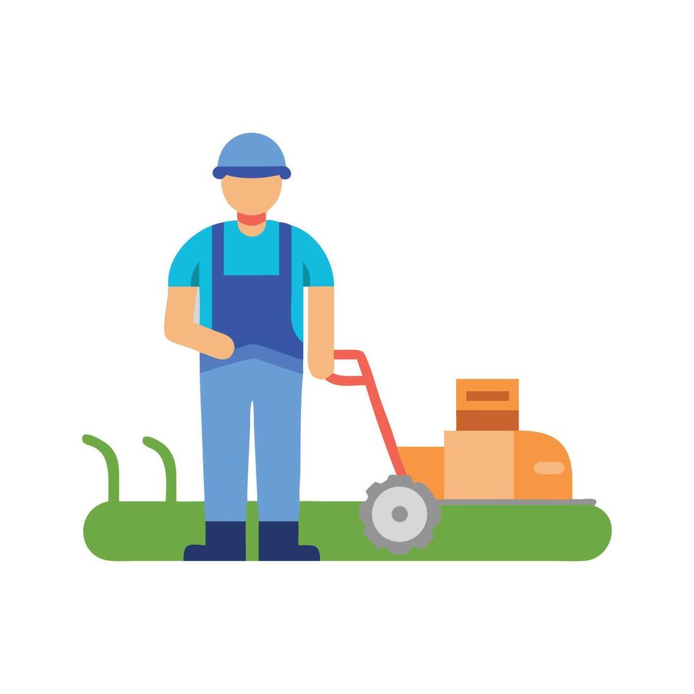 Man mowing grass with a lawnmower illustration vector