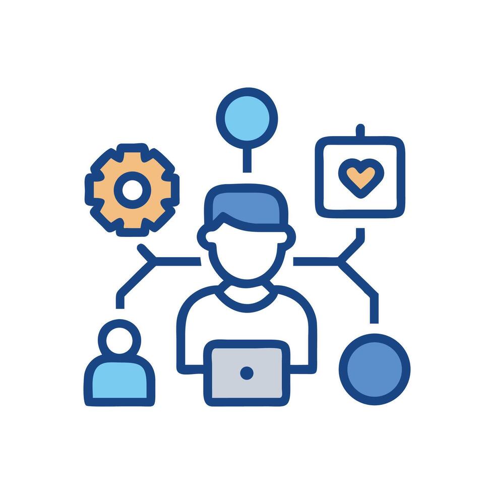 Freelancer Working on Laptop with Icons on Black vector