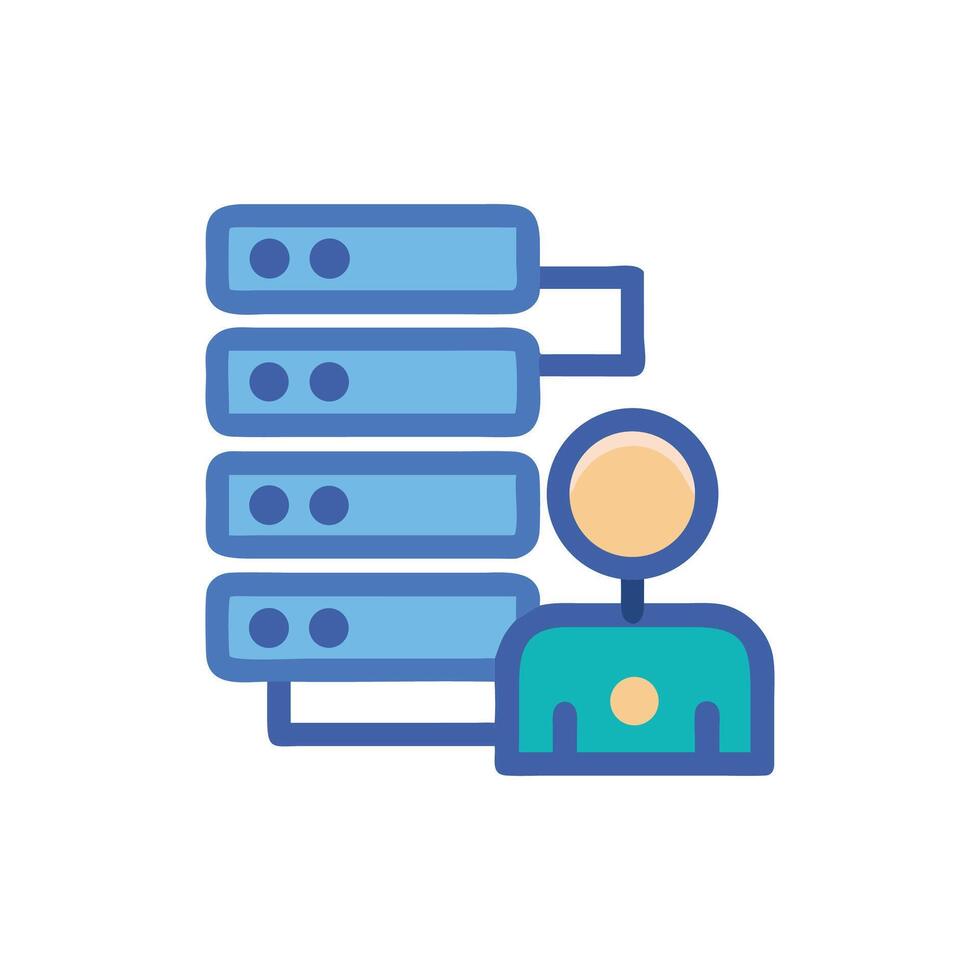 Server management concept with person icon and server stack vector