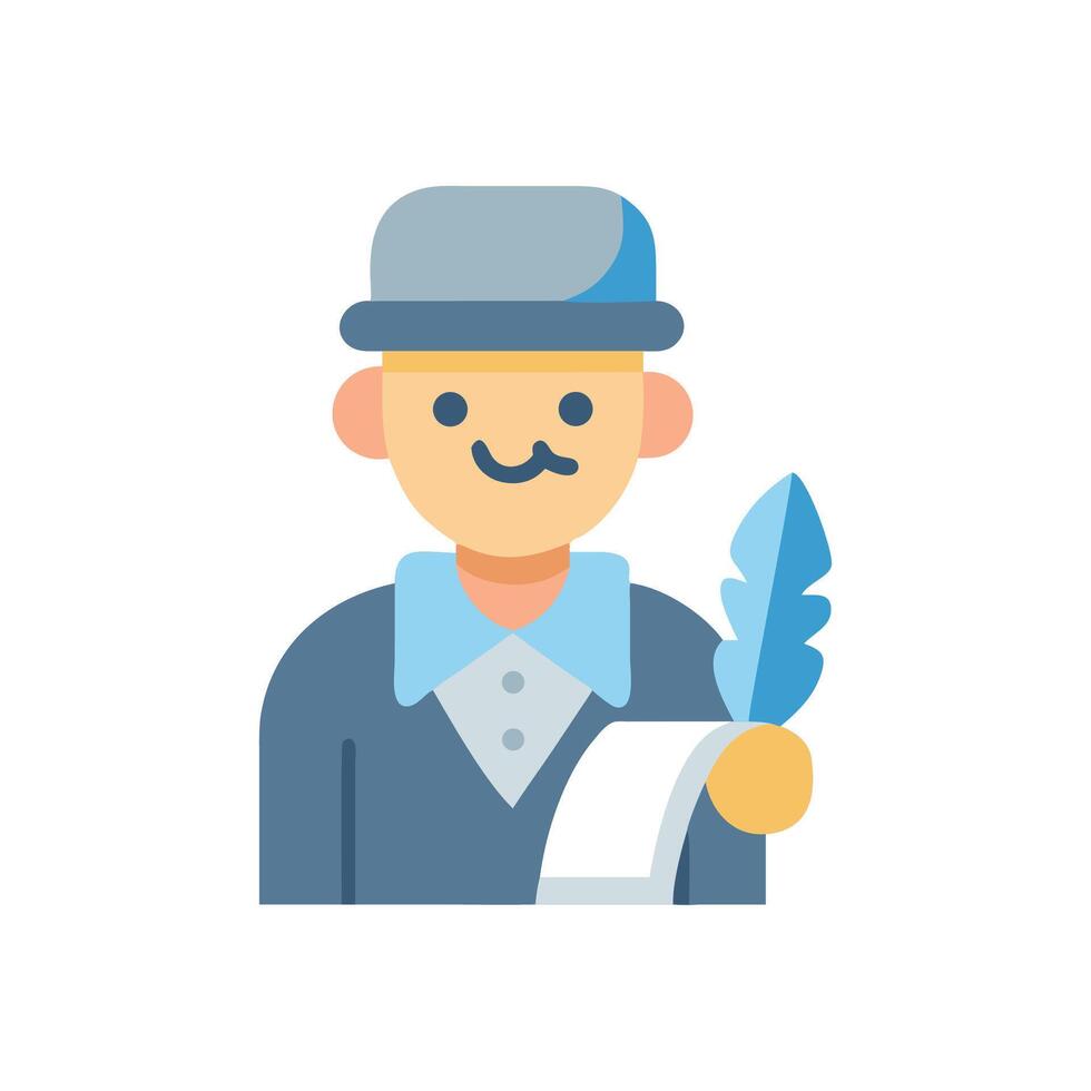 Flat Writer Illustration with Quill Pen and Paper vector