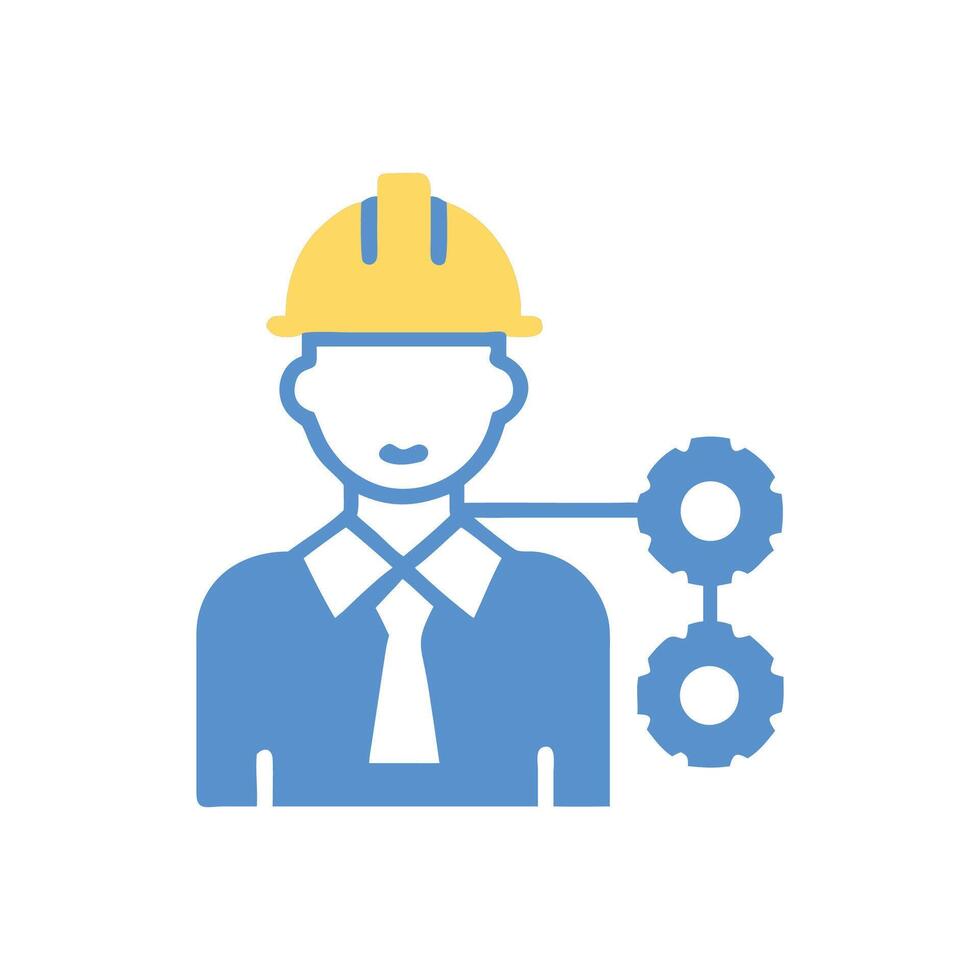 Engineering, design, hard hat and mechanism worker icon vector