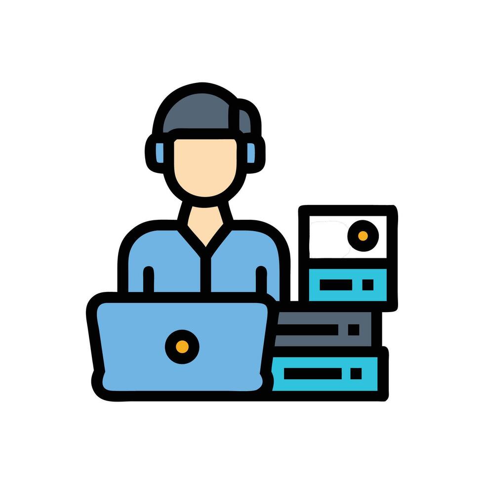 Customer support agent working on laptop icon design vector