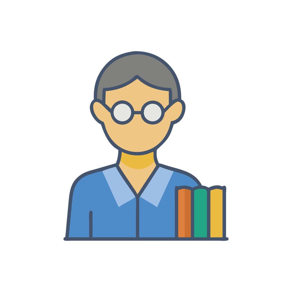 Professor or Librarian with Books Flat Illustration vector
