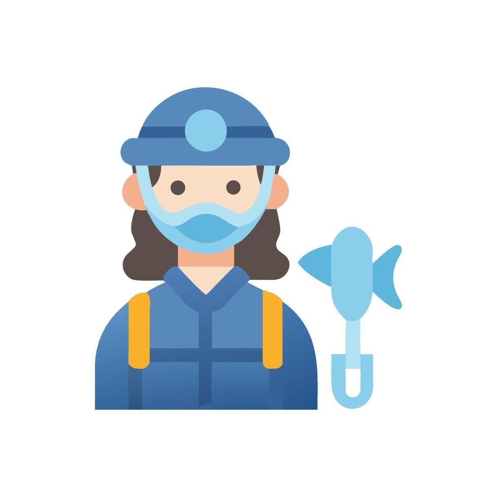 Female construction worker icon wearing mask and helmet vector