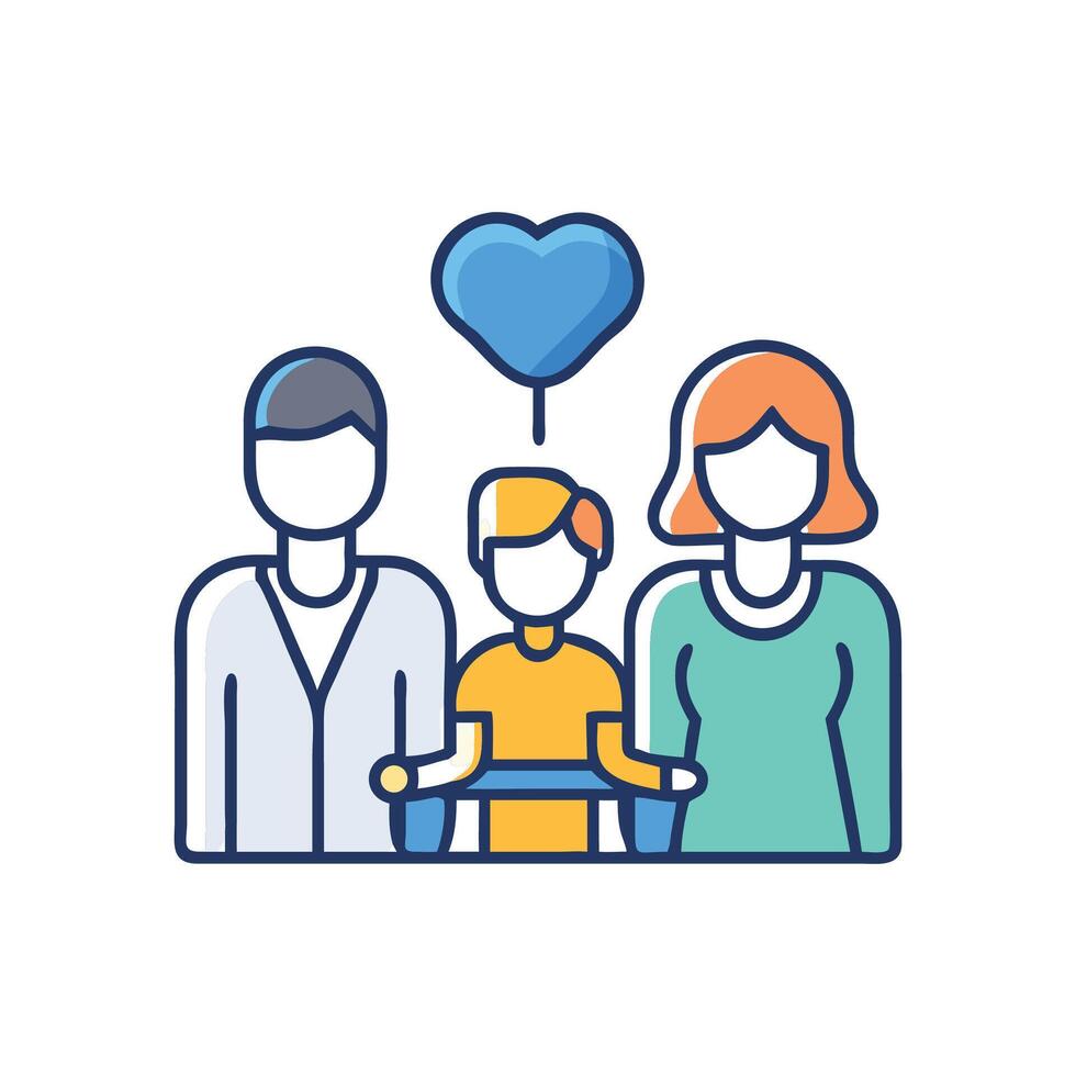 Colorful Line Art Illustration of Family with Blue Heart vector