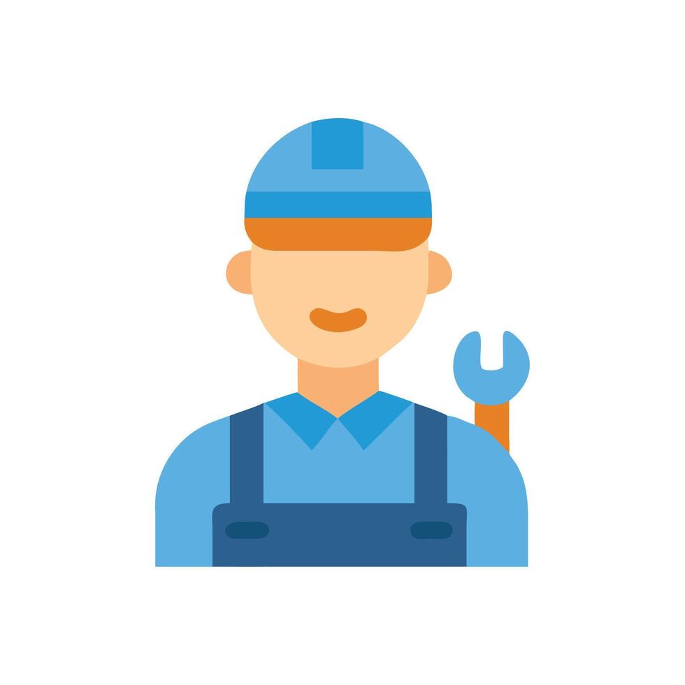 Cartoon mechanic worker with wrench, construction job role vector