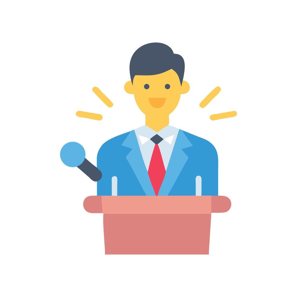 Speaker delivering speech at podium with microphone illustration vector