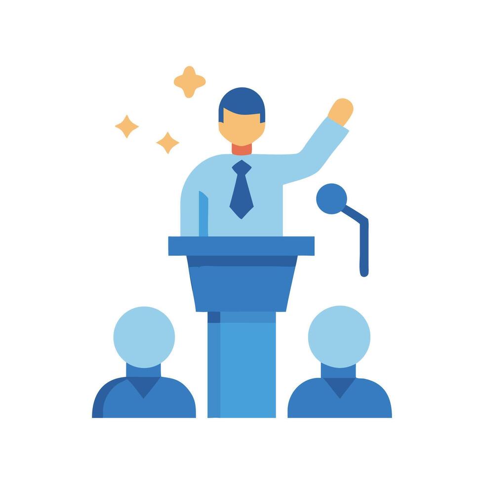 Political speech illustration orator delivering a speech to crowd vector