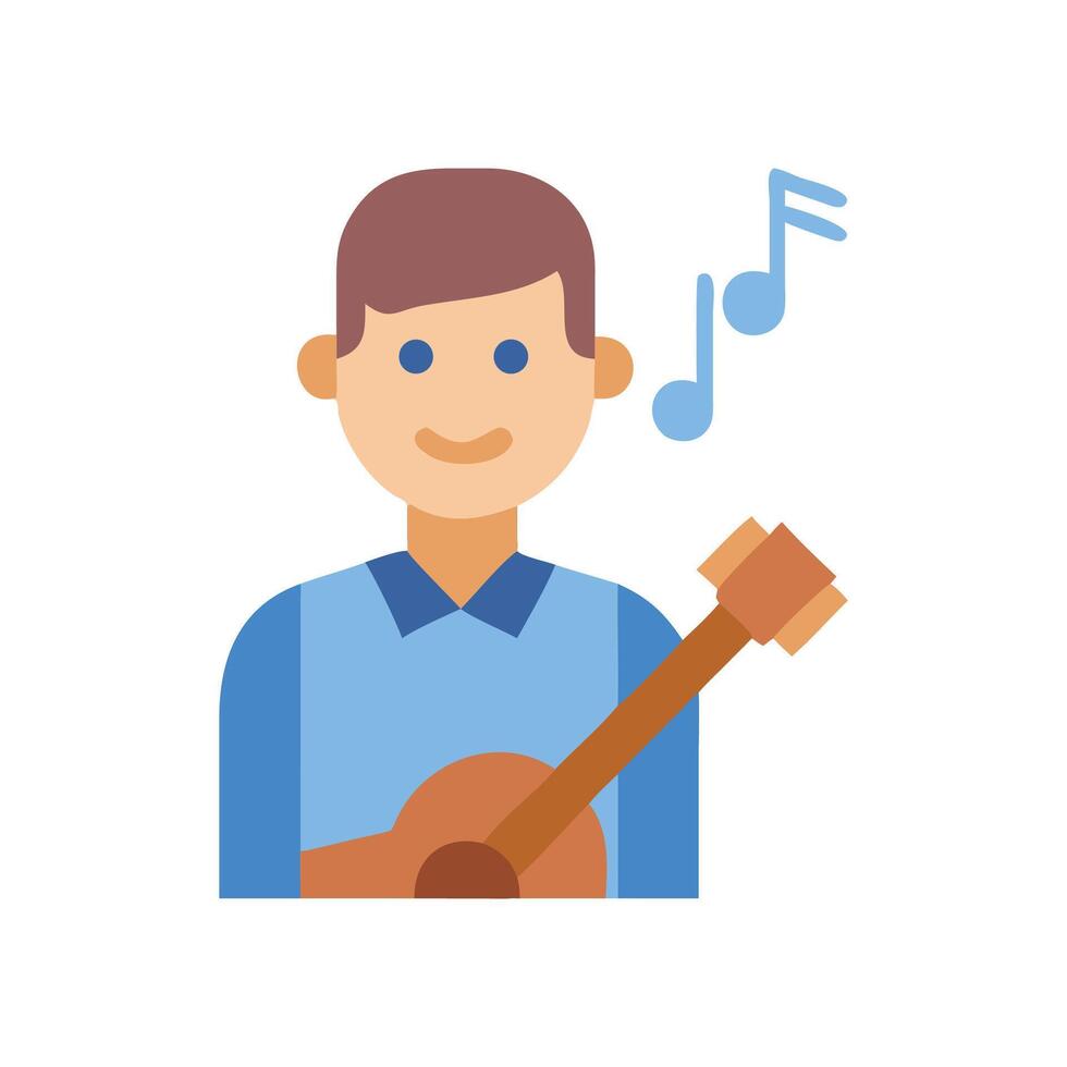Musician playing guitar with music notes icon illustration vector