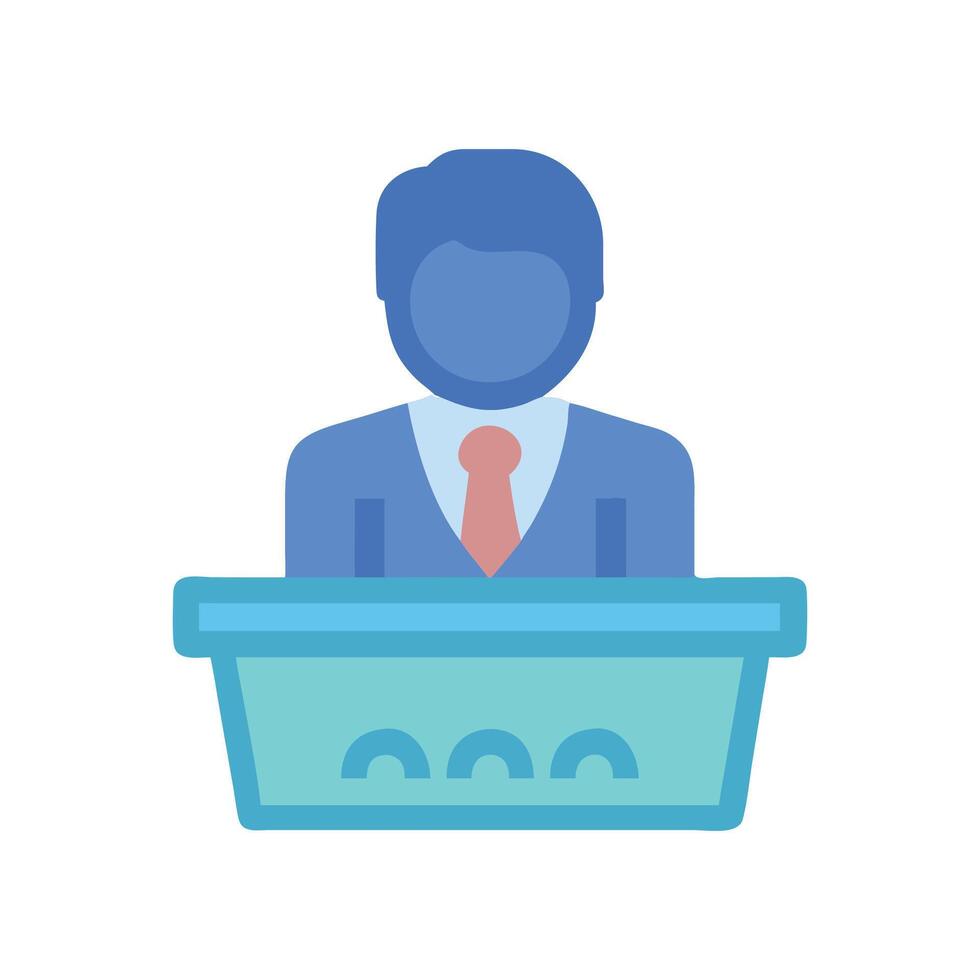 Speaker at podium presenting, public speaking icon vector