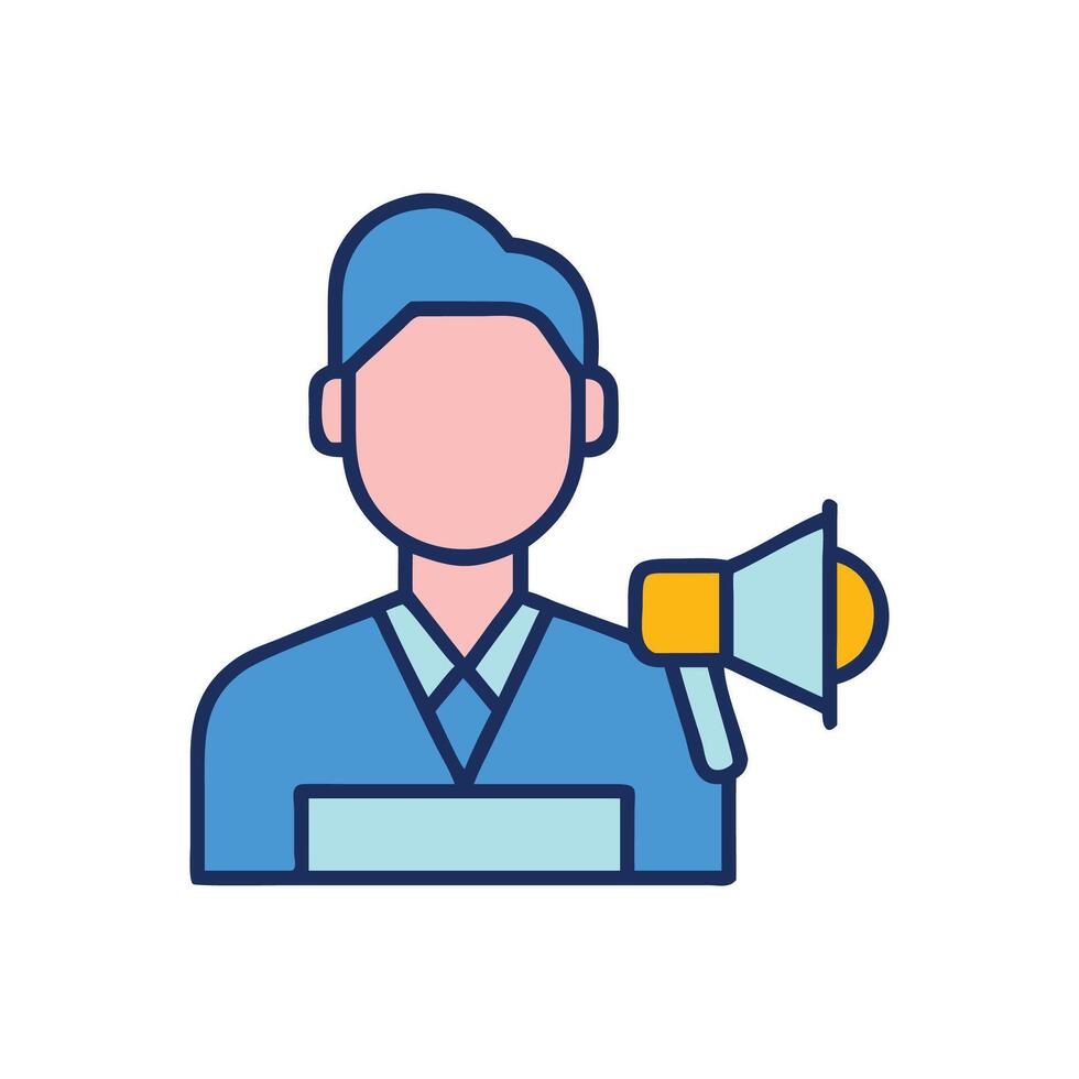 Man icon with megaphone isolated on black background vector